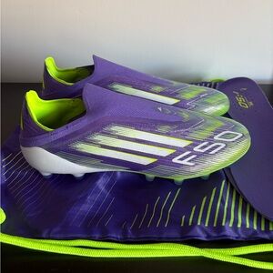 Adidas F50 Elite Laceless AG Soccer Cleats Mens Sz 10.5 Purple White JR5364 NEW